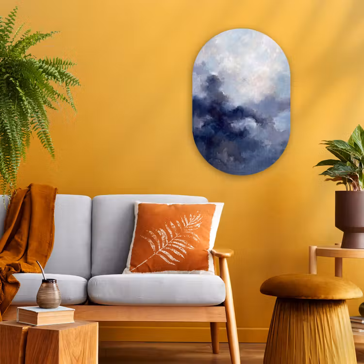 Abstract - Wolken - Modern - Blauw - Kunst Wandcirkel Ovaal Forex klein -sfeer4