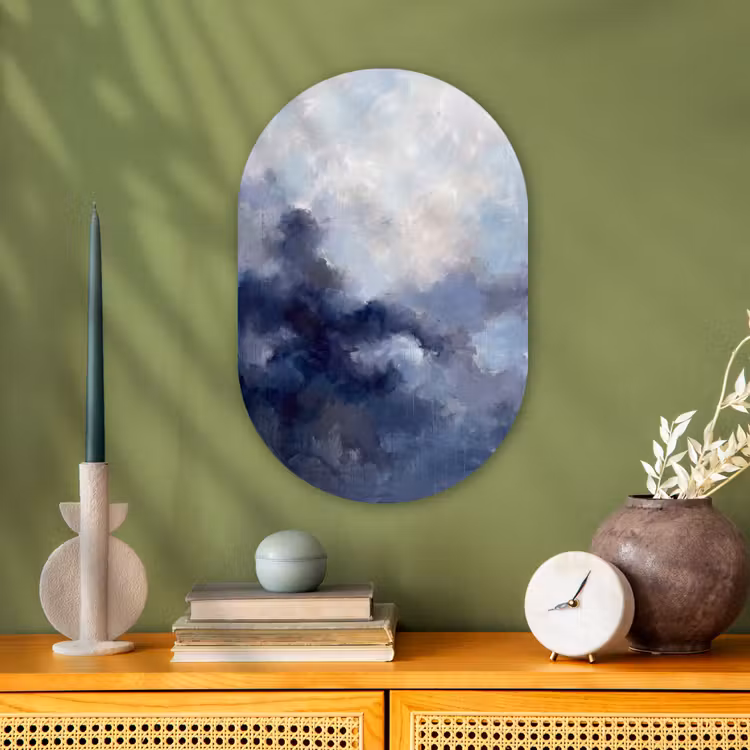 Abstract - Wolken - Modern - Blauw - Kunst Wandcirkel Ovaal Forex klein -sfeer2