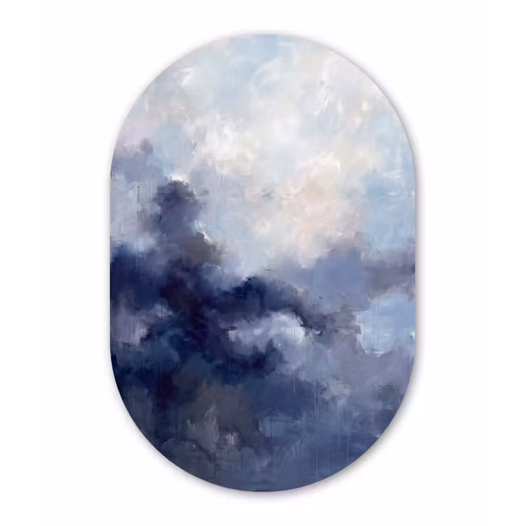 Abstract - Wolken - Modern - Blauw - Kunst Wandcirkel Ovaal Forex klein -3d