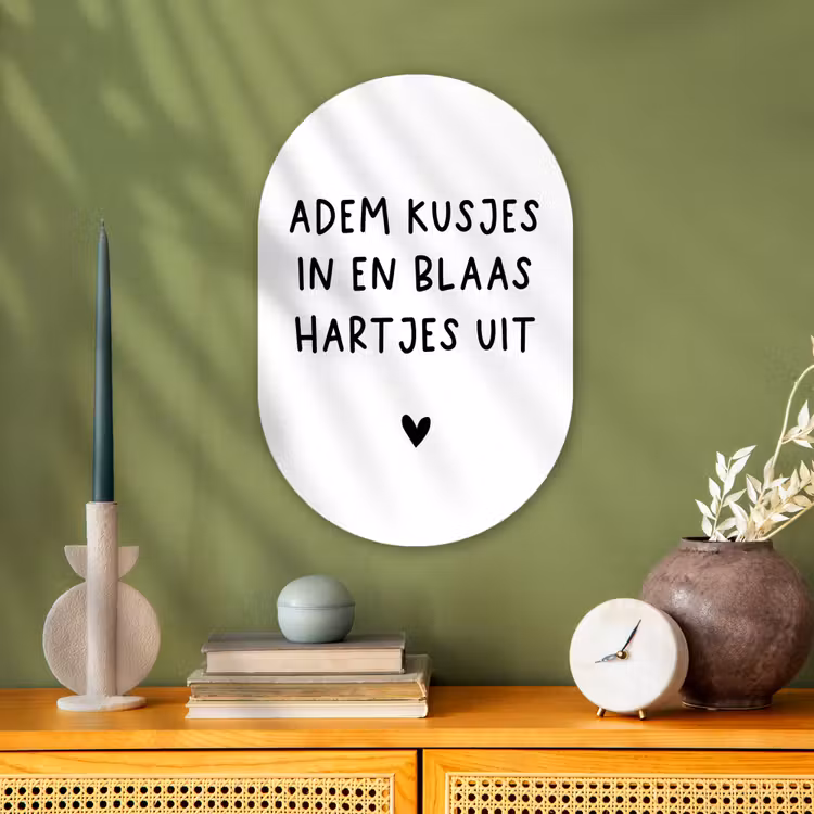 Adem kusjes in en blaas hartjes uit - Spreuken - Quotes Wandcirkel Ovaal Forex klein -sfeer2