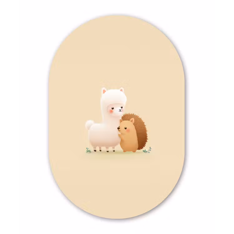 Alpaca - Egel - Bruin - Knuffelen Wandcirkel Ovaal Forex klein -3d