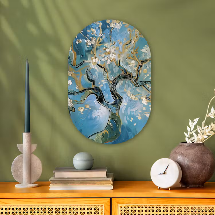 Amandelbloesem boom - Blauw - Abstract Wandcirkel Ovaal Forex klein -sfeer2
