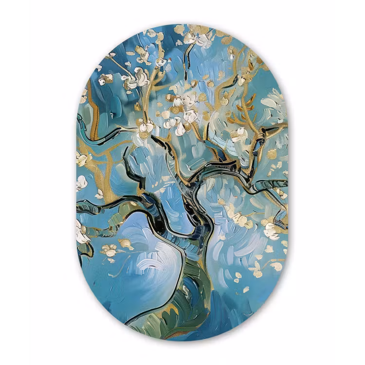 Amandelbloesem boom - Blauw - Abstract Wandcirkel Ovaal Forex klein -3d