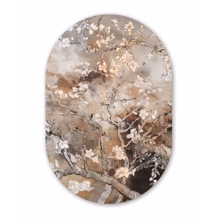 Amandelbloesem - Kunst - Van Gogh - Beige - Abstract Wandcirkel Ovaal Forex klein -3d