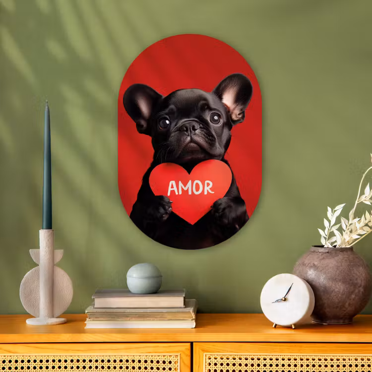 Amor - Hond  - Hartje - Rood Wandcirkel Ovaal Forex klein -sfeer2