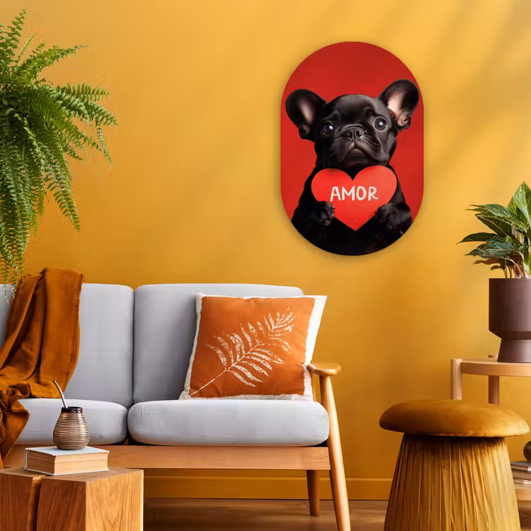 Amor - Hond  - Hartje - Rood Wandcirkel Ovaal Forex klein -sfeer4