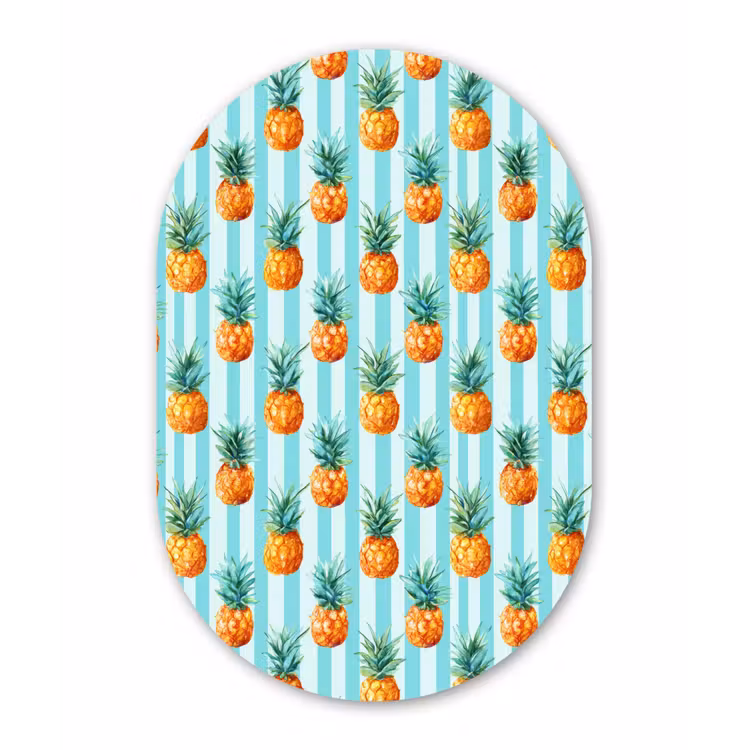 Ananas - Strepen - Groen Wandcirkel Ovaal Forex klein 630 -3d