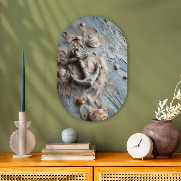 Anker - Hout - Schelpen - Zand Wandcirkel Ovaal Forex klein -sfeer2