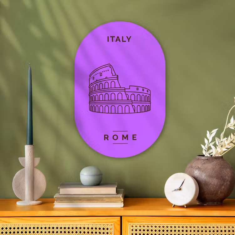 Architectuur - Colosseum - Rome - Minimalistisch - Paars Wandcirkel Ovaal Forex klein -sfeer2