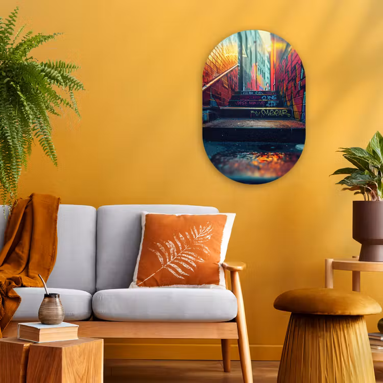 Architectuur - Neon - Trap - Graffiti Wandcirkel Ovaal Forex klein -sfeer4