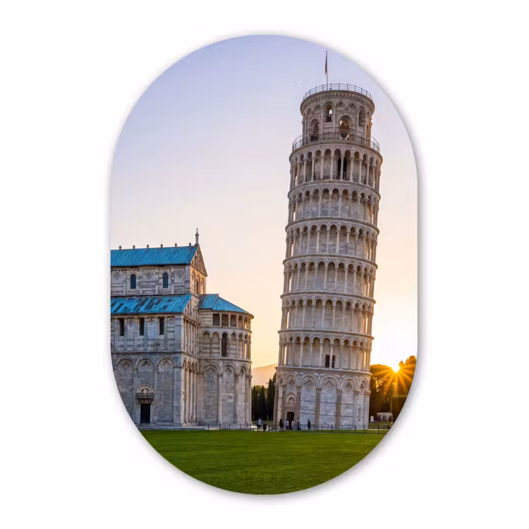 Architectuur - Toren - Pisa - Italië - Zonsondergang Wandcirkel Ovaal Forex klein -3d