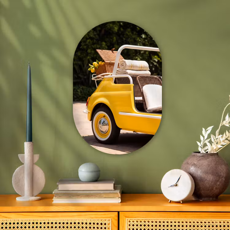 Auto - Picknick - Zomer - Geel Wandcirkel Ovaal Forex klein -sfeer2