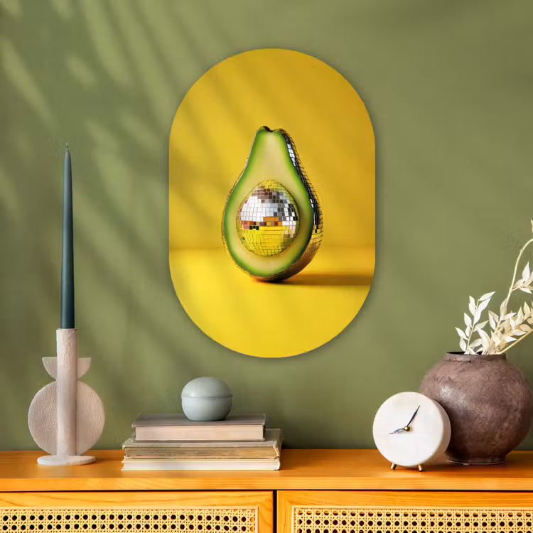 Avocado - Discobal - Geel - Glitter Wandcirkel Ovaal Forex klein -sfeer2