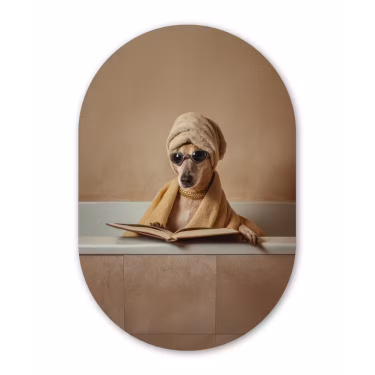 Bad - Hond - Boek - Zonnebril Wandcirkel Ovaal Forex klein -3d