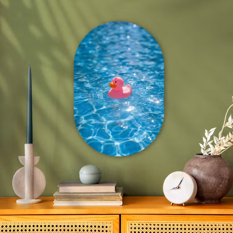 Badeend - Dobberend - Roze Wandcirkel Ovaal Forex klein -sfeer2