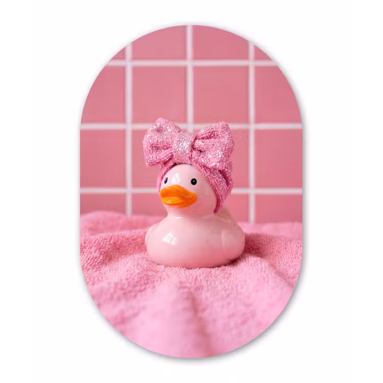 Badeend -Strik - Roze Wandcirkel Ovaal Forex klein -3d