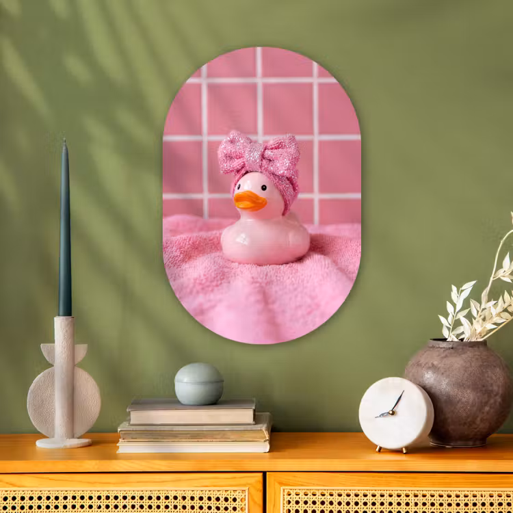 Badeend -Strik - Roze Wandcirkel Ovaal Forex klein -sfeer2