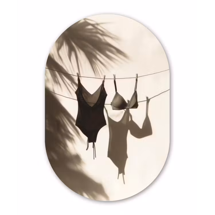 Badkleding - Palmbomen - Schaduw - Tropisch Wandcirkel Ovaal Forex klein -3d