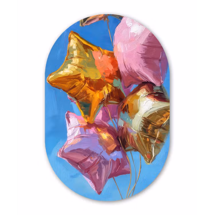 Ballonnen - Goud - Stervorm - Roze Wandcirkel Ovaal Forex klein -3d