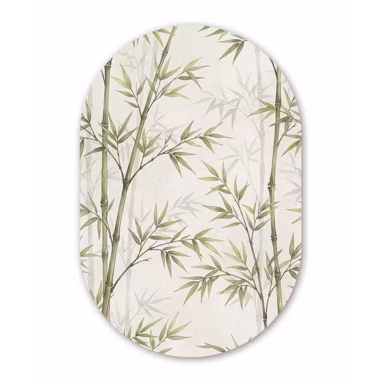 Bamboe - Bladeren - Natuur - Aquarel - Groen Wandcirkel Ovaal Forex klein -3d