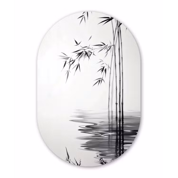 Bamboestammen - Water - Minimalistisch - Wit Wandcirkel Ovaal Forex klein -3d