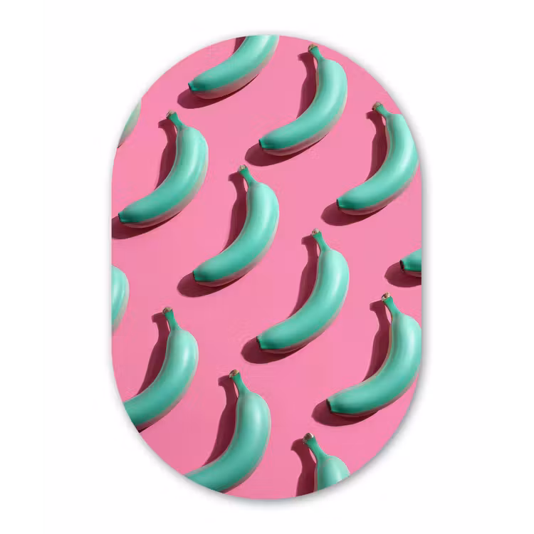 Bananen - Patroon - Blauw - Roze Wandcirkel Ovaal Forex klein -3d