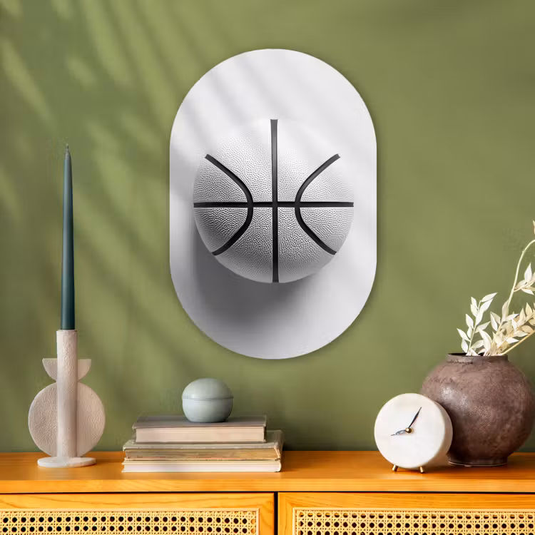 Basketbal - Wit - Schaduw - Lijnen Wandcirkel Ovaal Forex klein -sfeer2