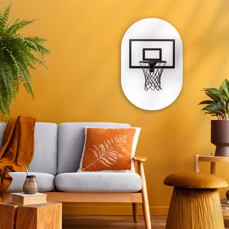 Basketbalbord - Minimalistisch - Zwart Wandcirkel Ovaal Forex klein -sfeer4