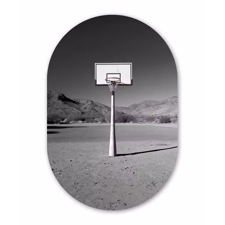 Basketbalpaal - Landschap - Zand - Wit Wandcirkel Ovaal Forex klein -3d