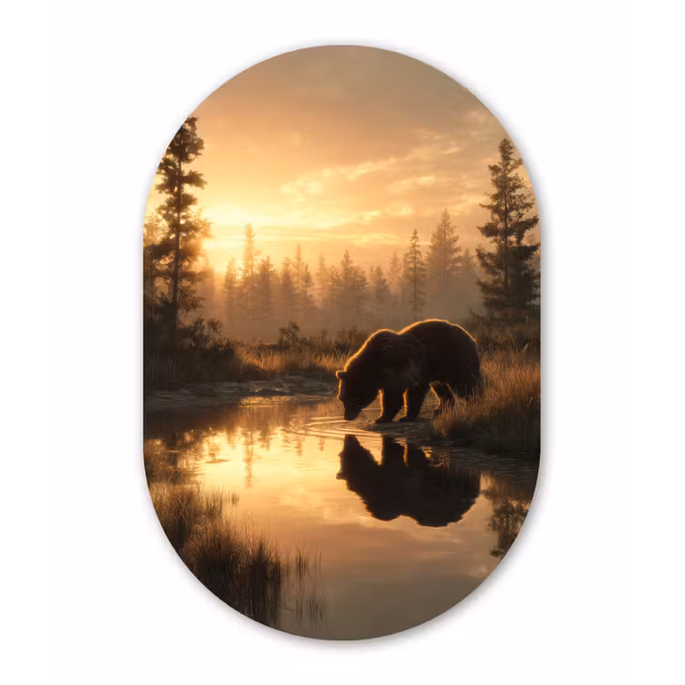 Beer - water - Bos - Ochtendlicht Wandcirkel Ovaal Forex klein -3d