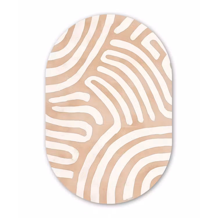 Beige - Aardspatroon Wandcirkel Ovaal Forex klein -3d
