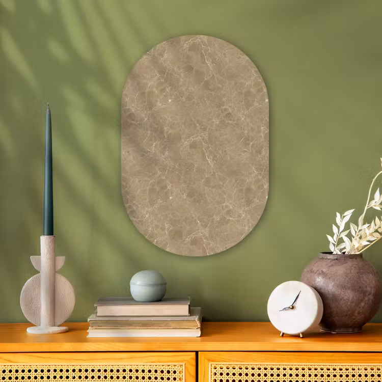 Beige - Marmer - Witte aders Wandcirkel Ovaal Forex klein 630 -sfeer2