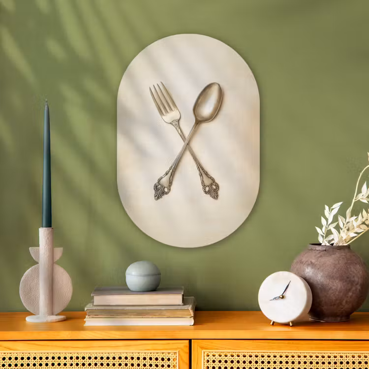Beige - Vintage - Bestek Wandcirkel Ovaal Forex klein -sfeer2