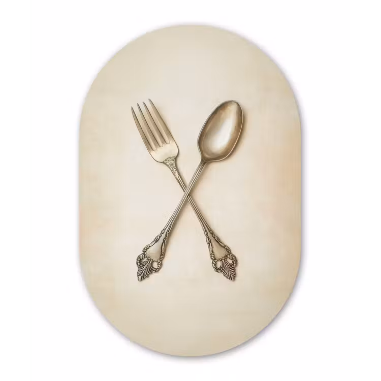 Beige - Vintage - Bestek Wandcirkel Ovaal Forex klein -3d
