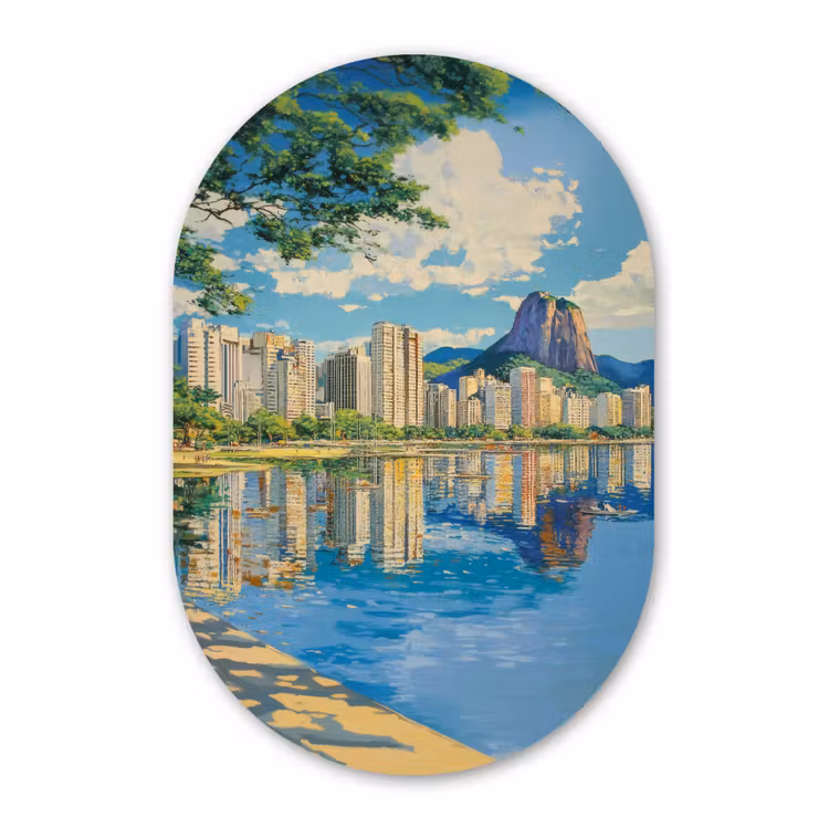 Berg - Skyline - Strand - Water Wandcirkel Ovaal Forex klein -3d