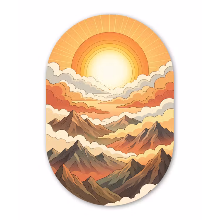 Bergen - Wolken - Natuur - Zonsopgang - Oranje Wandcirkel Ovaal Forex klein -3d