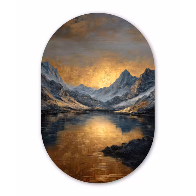Berglandschap met Gouden Zonsondergang Wandcirkel Ovaal Forex klein -3d