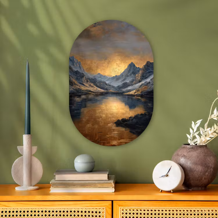 Berglandschap met Gouden Zonsondergang Wandcirkel Ovaal Forex klein -sfeer2