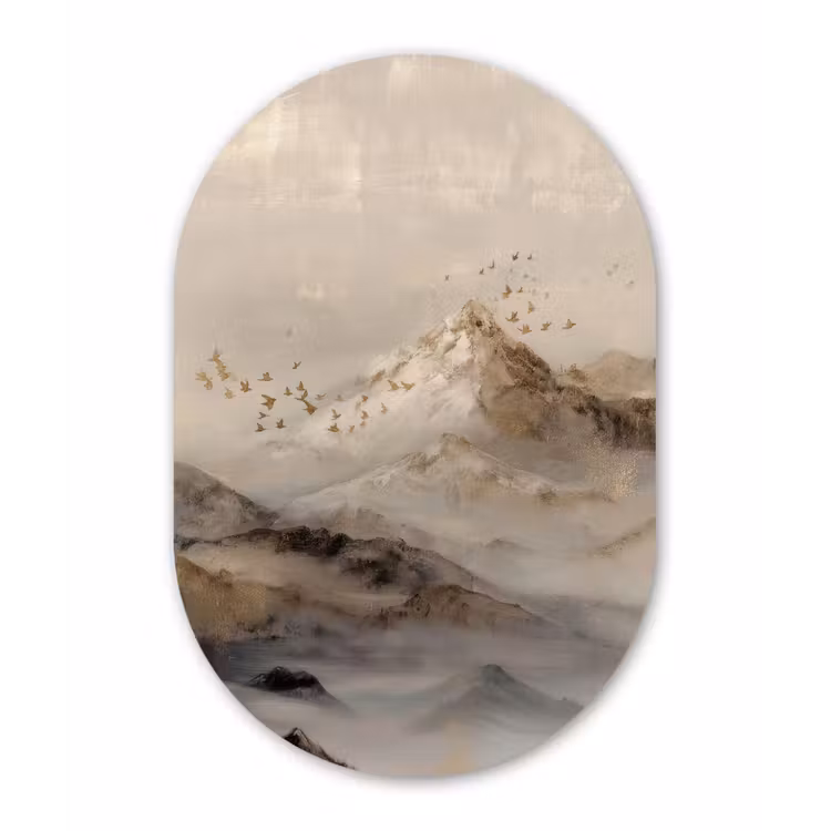 Berglandschap - Mist  - Penseelstreken Wandcirkel Ovaal Forex klein -3d