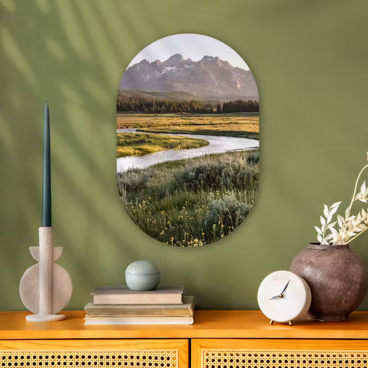 Berglandschap - Rivier - Bos Wandcirkel Ovaal Forex klein -sfeer2