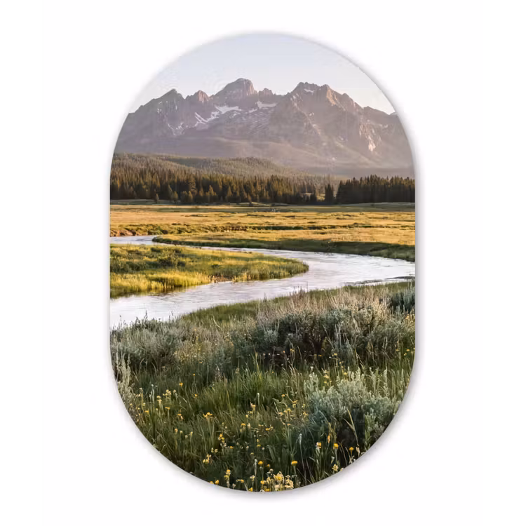 Berglandschap - Rivier - Bos Wandcirkel Ovaal Forex klein -3d
