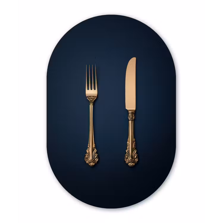 Bestek - Donkerblauw - Goud Wandcirkel Ovaal Forex klein -3d