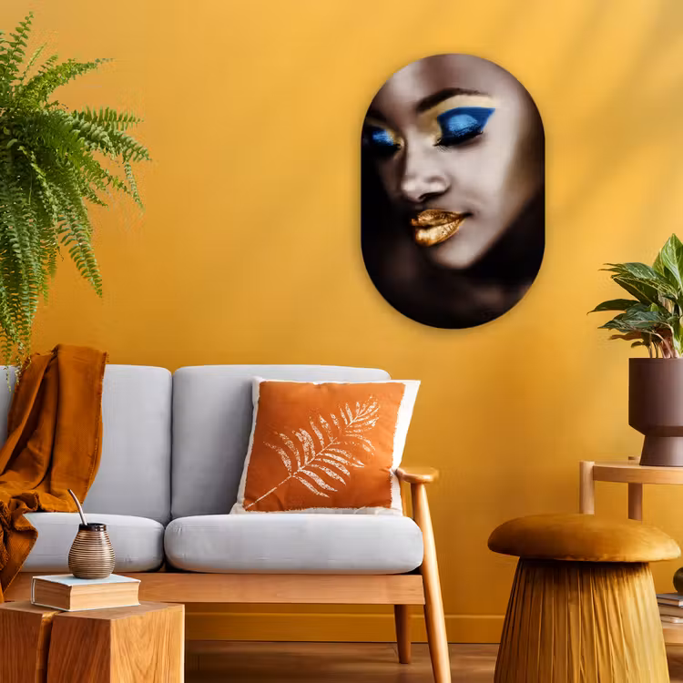 Black and Gold - Vrouw - Make up Wandcirkel Ovaal Forex klein -sfeer4