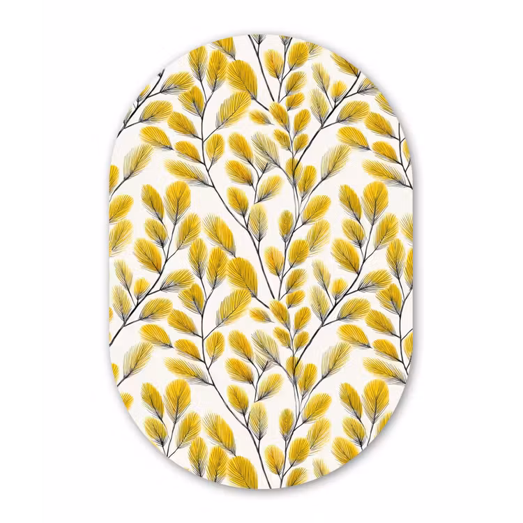 Bladeren - Botanisch - Elegant - Geel - Zwart Wandcirkel Ovaal Forex klein 630 -3d