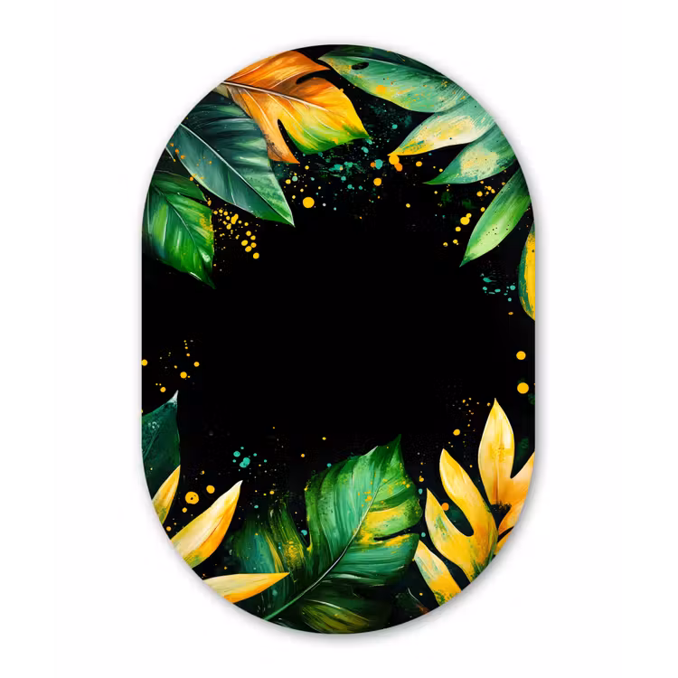 Bladeren - Groen - Geel - Verf - Jungle Wandcirkel Ovaal Forex klein -3d