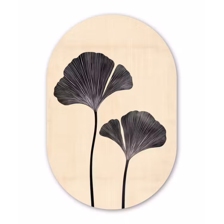 Bladeren - Minimalistisch - Zwart Wandcirkel Ovaal Forex klein -3d