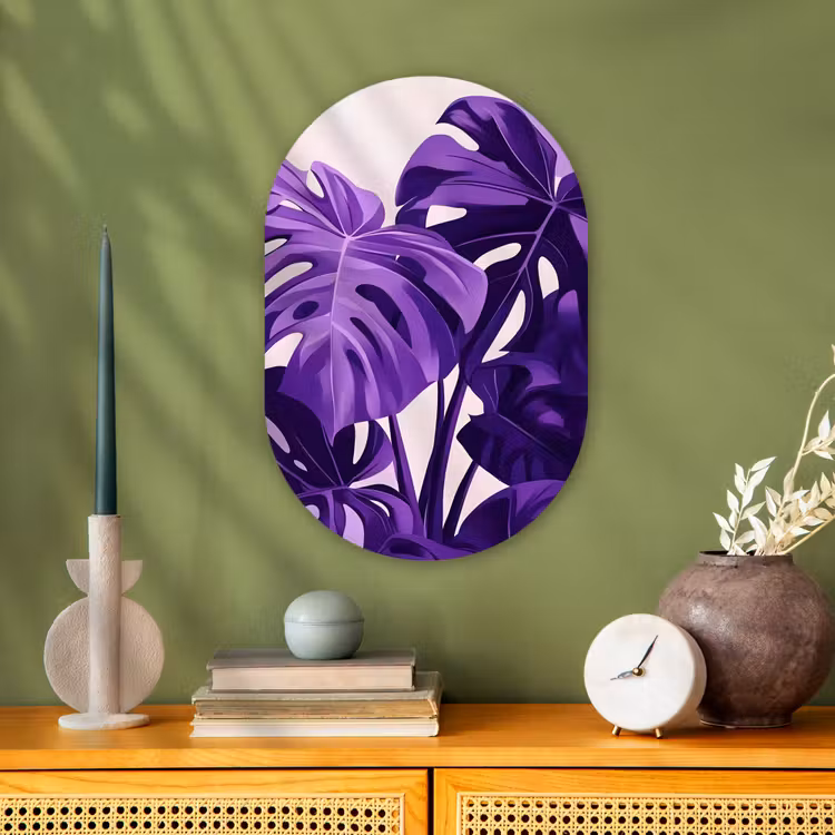 Bladeren - Paars - Tropisch - Abstract Wandcirkel Ovaal Forex klein -sfeer2