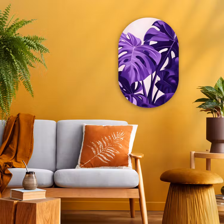 Bladeren - Paars - Tropisch - Abstract Wandcirkel Ovaal Forex klein -sfeer4