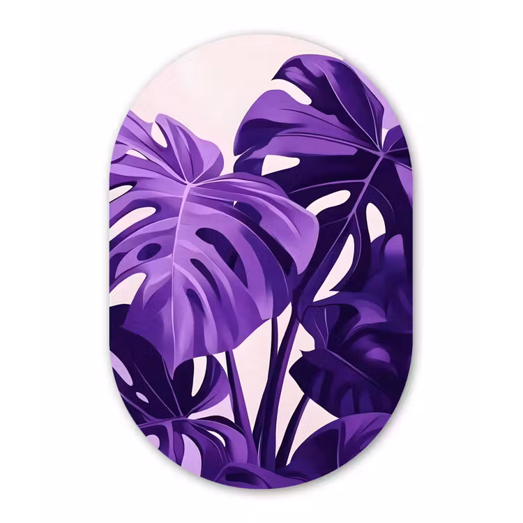 Bladeren - Paars - Tropisch - Abstract Wandcirkel Ovaal Forex klein -3d
