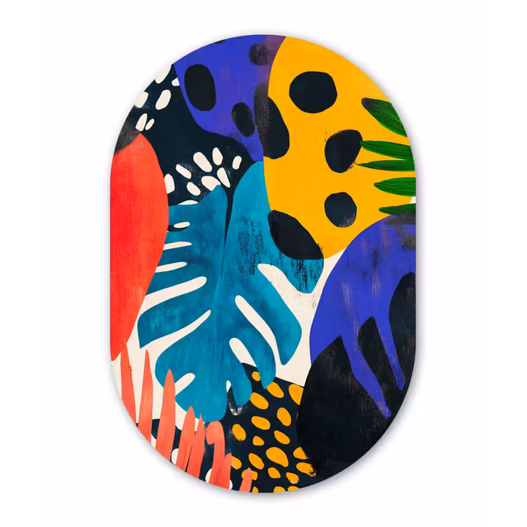 Bladeren - Vormen - Abstract - Kleurrijk Wandcirkel Ovaal Forex klein -3d